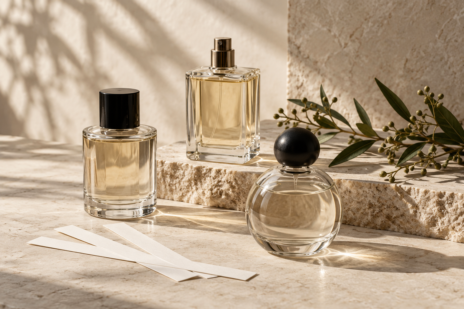 Perfume bottles in warm natural light